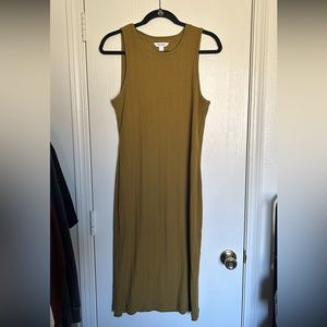 Nine West Chartreuse Ribbed Knit Bodycon Midi Dress Women’s Size Large